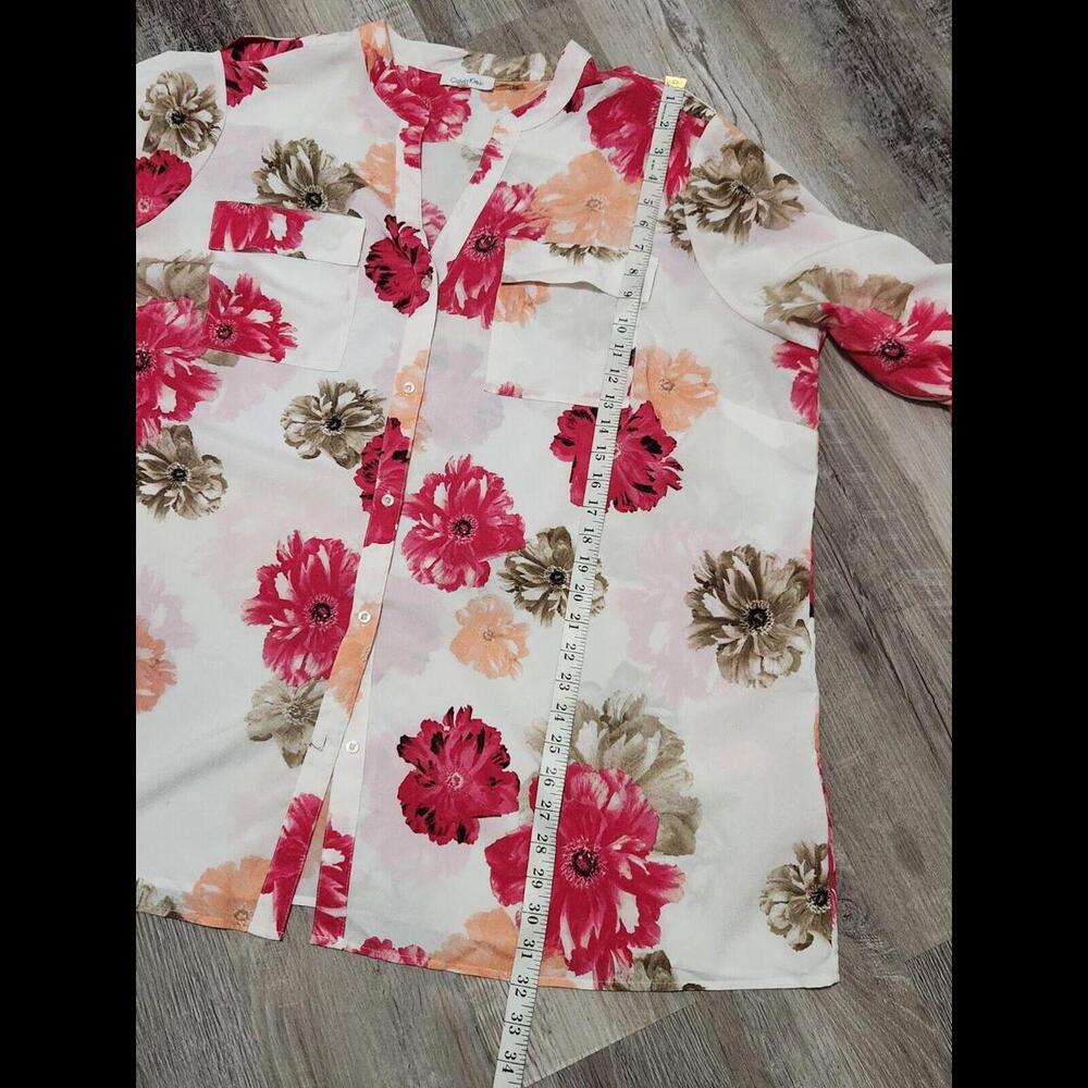Calvin Klein Top 3x Plus Size Button Down V Neck Floral - Picture 6 of 6